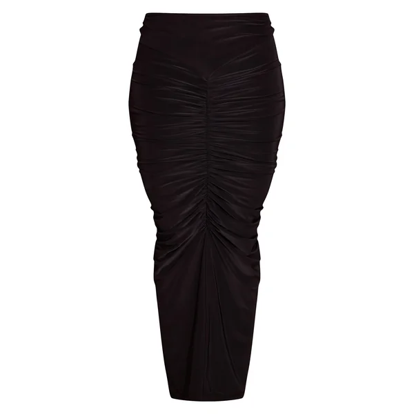 Noir Jupe Longue Maxi En Tissu Slinky Double Couche Avec Détails Froncés