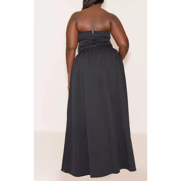 Noir Jupe Longue Plissée Grande Taille Avec Bande Tissée Coordonnée
