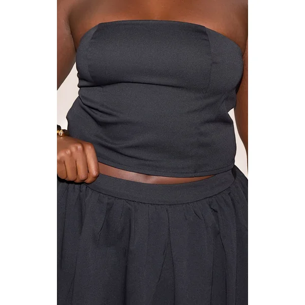 Noir Jupe Longue Plissée Grande Taille Avec Bande Tissée Coordonnée