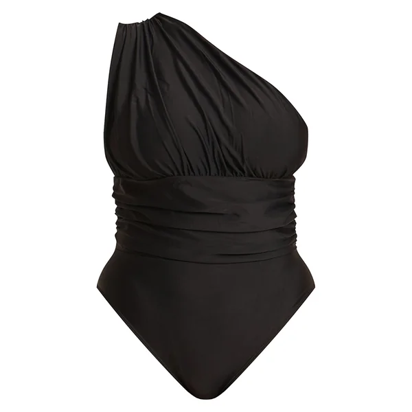 Noir Maillot De Bain Échancré Une Épaule Froncé Sculptant