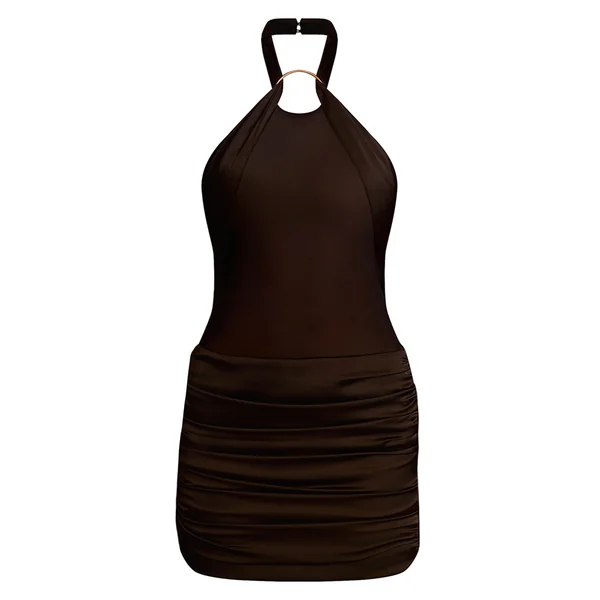Noir Mini Robe En Maille Transparente Avec Panneaux Satinés