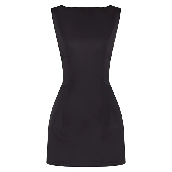 Noir Mini Robe En Satin À Encolure Bateau