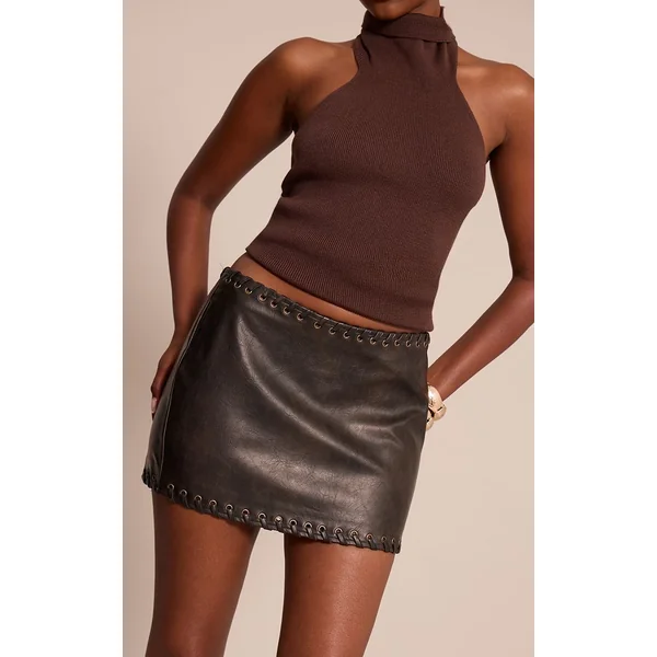 Noir Mini-jupe Tressée En Synthétiquecuir