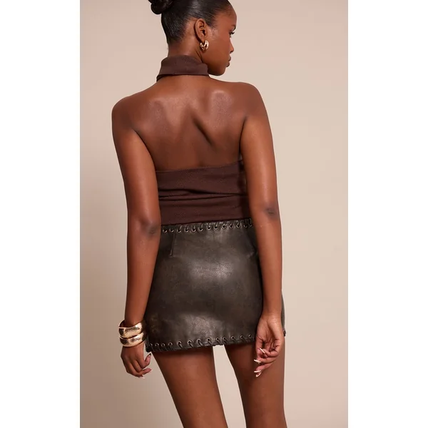 Noir Mini-jupe Tressée En Synthétiquecuir