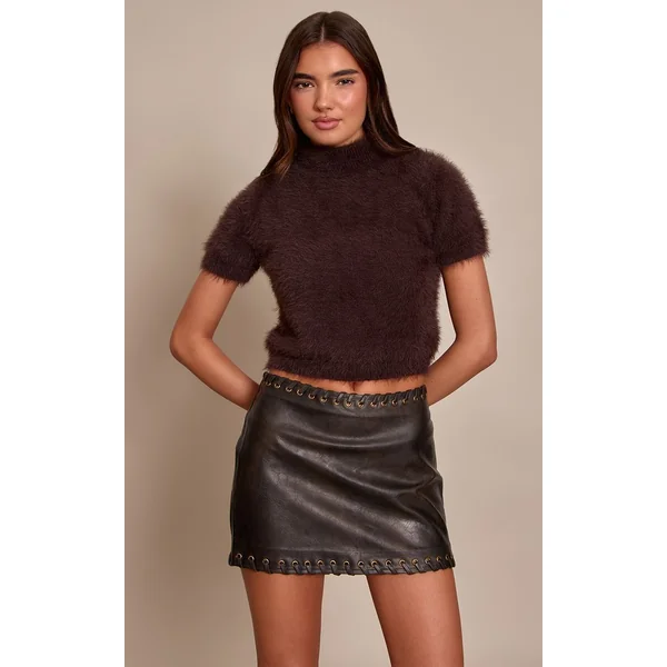 Noir Mini-jupe Tressée En Synthétiquecuir