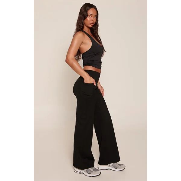 Noir Pantalon De Yoga Taille Mi-haute Jambe Droite Sculptant