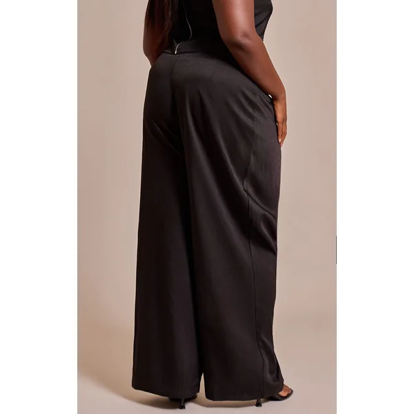 Noir Pantalon Grande Taille Tissé À Devant Croisé