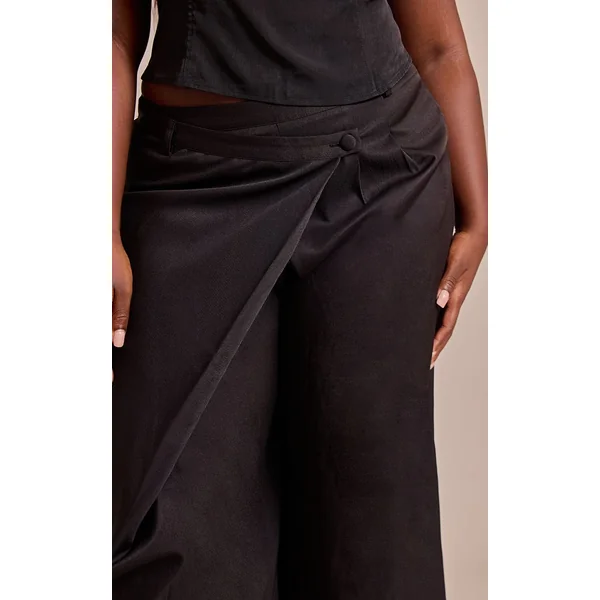 Noir Pantalon Grande Taille Tissé À Devant Croisé