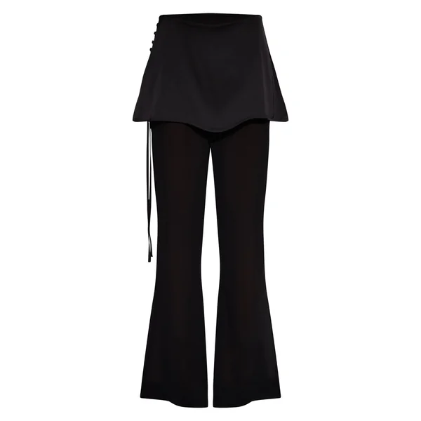 Noir Pantalon Large En Satin Avec Superposition En Mousseline