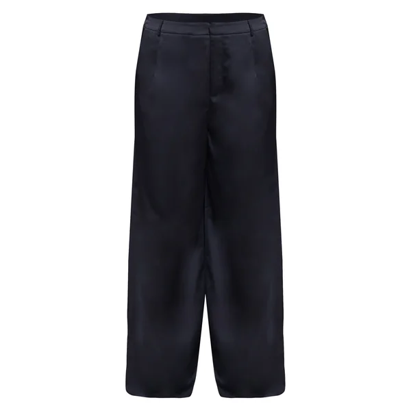 Noir Pantalon Large Taille Haute En Satin Froissé Grande Taille