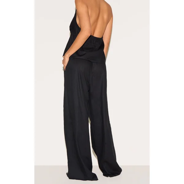 Noir Pantalon Large À Cordon De Serrage En Chiné Coordonné