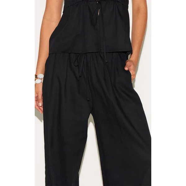 Noir Pantalon Large À Cordon De Serrage En Chiné Coordonné