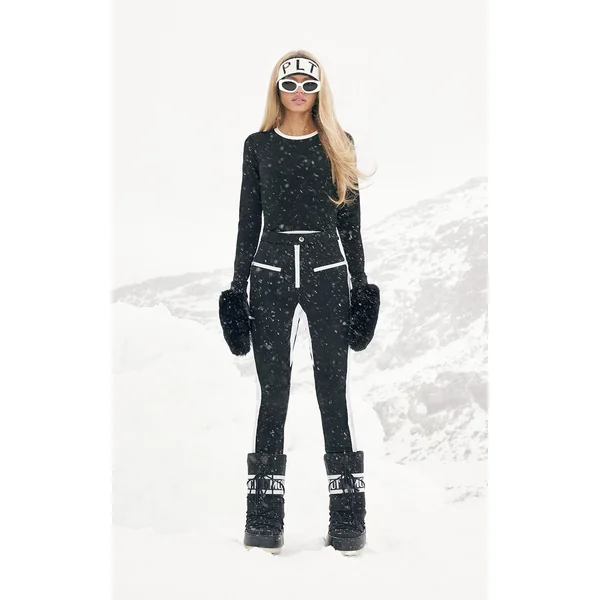 Noir Prettylittlething Ski Pantalon Scuba Évasé À Panneaux Contrastants