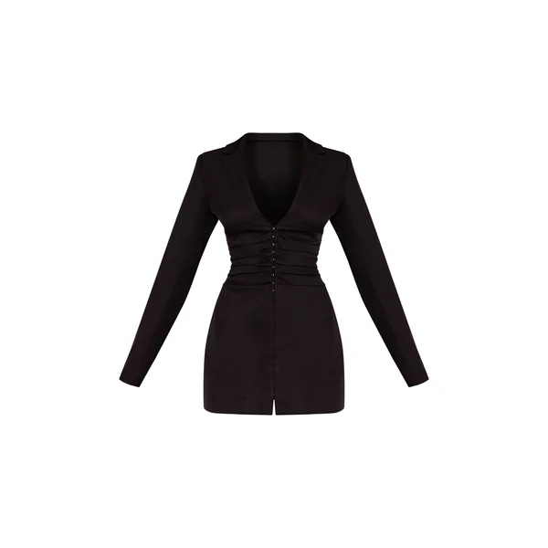 Noir Robe Blazer Ajustée Tissée À Agrafes