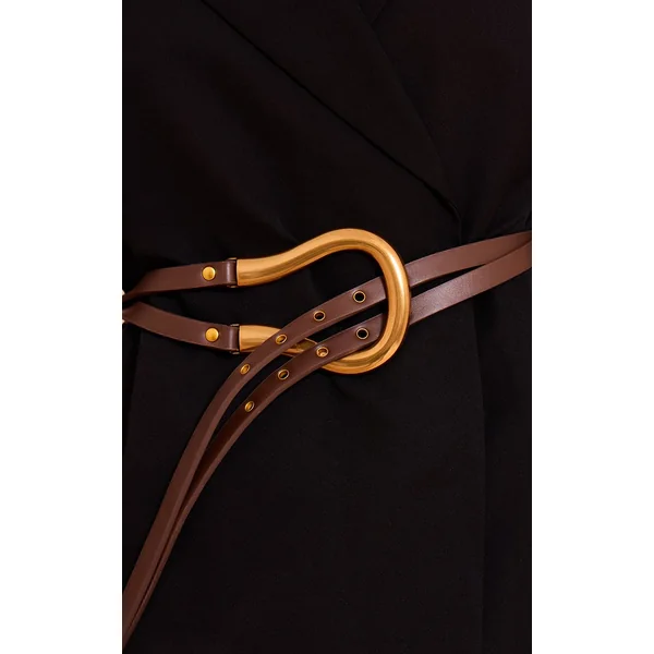 Noir Robe Blazer Ceinturée En Tissu Tissé