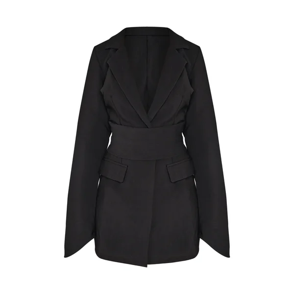 Noir Robe Blazer Ceinturée Portefeuille En Tissu Tissé