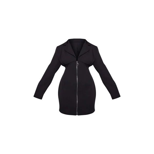 Noir Robe Blazer Tissée Grande Taille Avec Fermeture Zippée Et Détail Corset