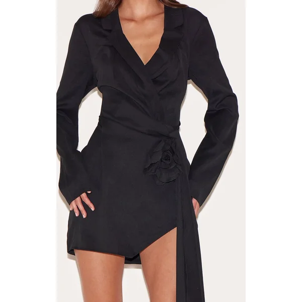 Noir Robe Blazer À Détail Corsage Floral