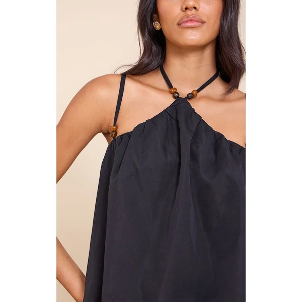 Noir Robe Bouffante À Col Licou Avec Détails Perlés