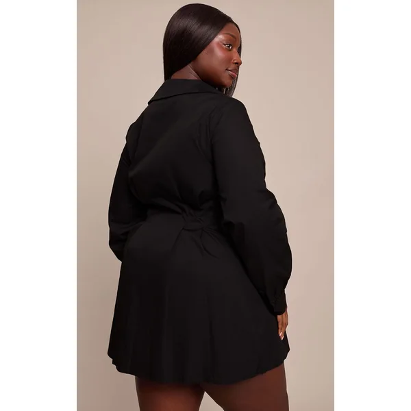 Noir Robe Chemise Cintrée À La Taille En Popeline De Coton Grande Taille