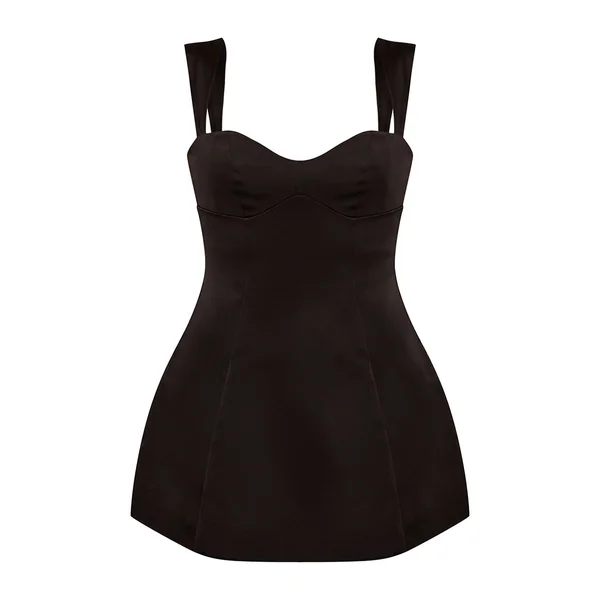 Noir Robe Droite Structurée En Satin À Décolleté Cœur