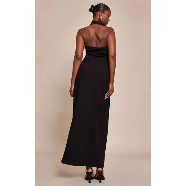 Noir Robe Longue Ajustée Dos Nu Sans Manches