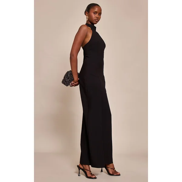Noir Robe Longue Ajustée Dos Nu Sans Manches