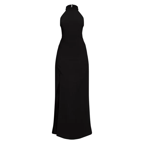Noir Robe Longue Ajustée Dos Nu Sans Manches