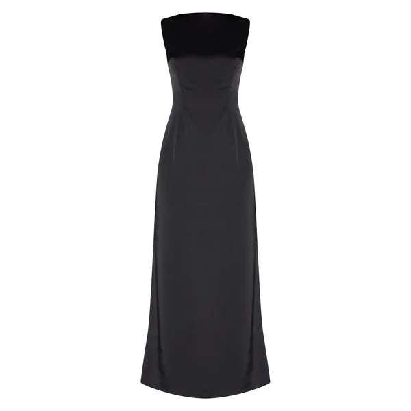 Noir Robe Longue De Demoiselle D'honneur En Satin Col Bateau