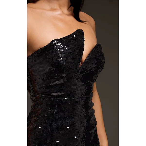 Noir Robe Maxi Bandeau À Armatures Ornée De Sequins