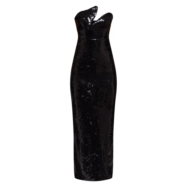 Noir Robe Maxi Bandeau À Armatures Ornée De Sequins