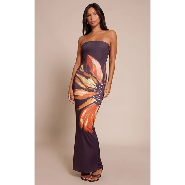 Noir Robe Maxi Bandeau À Imprimé Fleuri