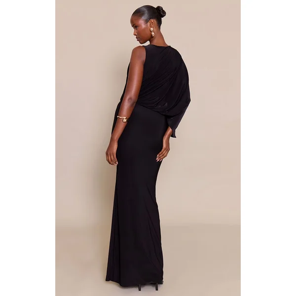 Noir Robe Maxi Décontractée Asymétrique En Tissu Soyeux