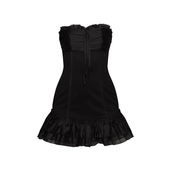 Noir Robe Mini Bandeau À Détails Corset Et Ourlet À Volants