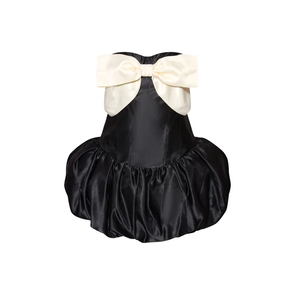 Noir Robe Mini Bouffante Bandeau Avec Nœud En Satin