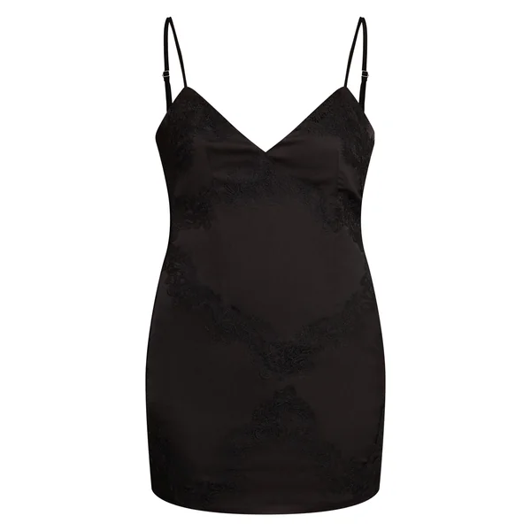 Noir Robe Mini En Satin À Col En V