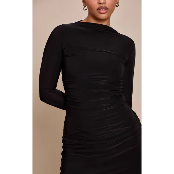 Noir Robe Mini Moulante À Manches Longues Petite