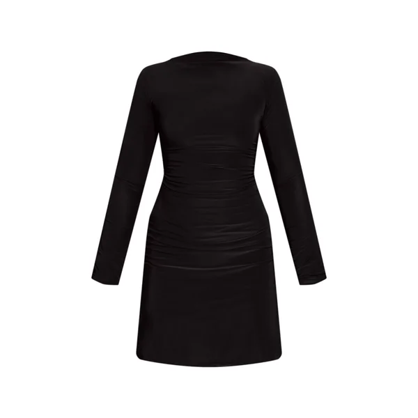 Noir Robe Mini Moulante À Manches Longues Petite