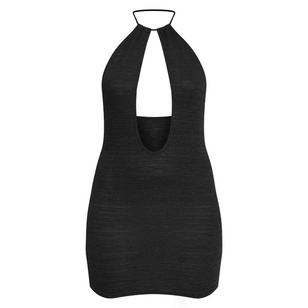 Noir Robe Mini Texturée À Découpe Trou De Serrure