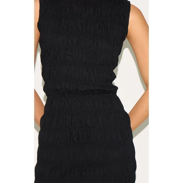 Noir Robe Moulante Froncée À Encolure Bateau