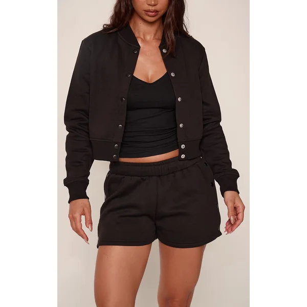 Noir Short Molleton Détail Boutons-pression
