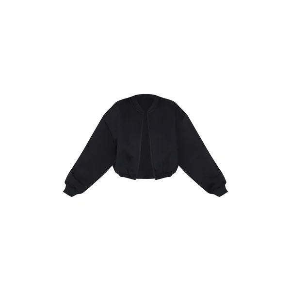 Noir Sweat-shirt Court Zippé Avec Cordon De Serrage À La Taille