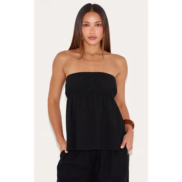 Noir Top Bandeau À Basque Effet Lin Tall