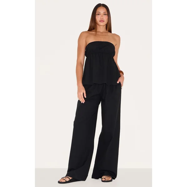 Noir Top Bandeau À Basque Effet Lin Tall