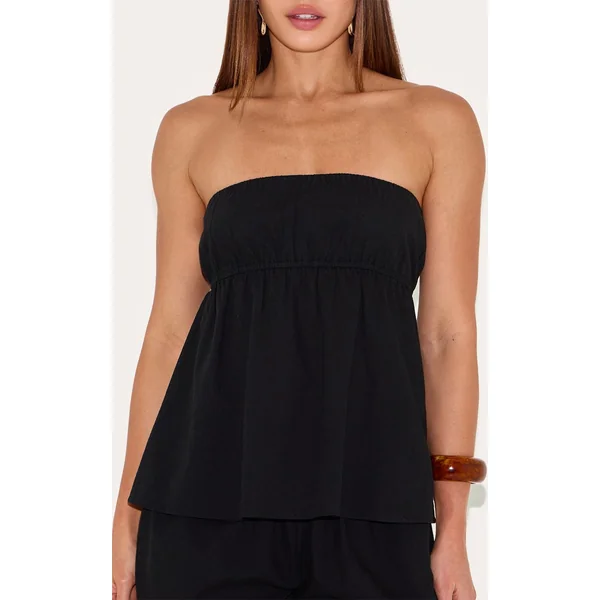 Noir Top Bandeau À Basque Effet Lin Tall