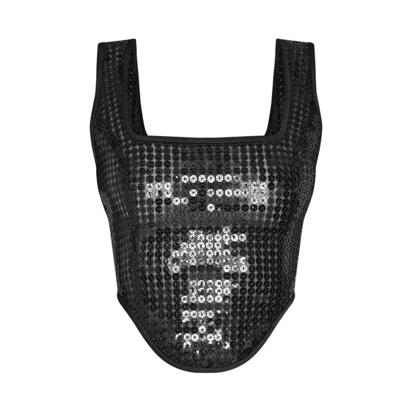 Noir Top Corset À Sequins Et Chaînes