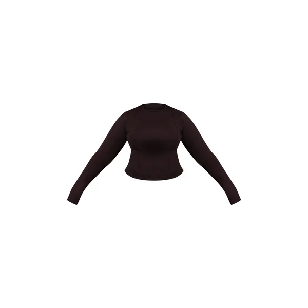 Noir Top Grande Taille Manches Longues En Coton Avec Détails De Coutures Coordonné