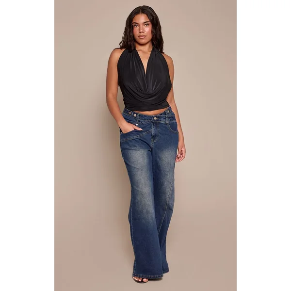 Noir Top Long Dos Nu À Col Bénitier Et Encolure Licou Shape