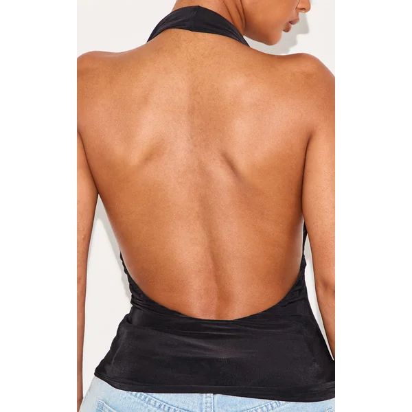 Noir Top Long Dos Nu À Col Bénitier Et Encolure Licou Shape