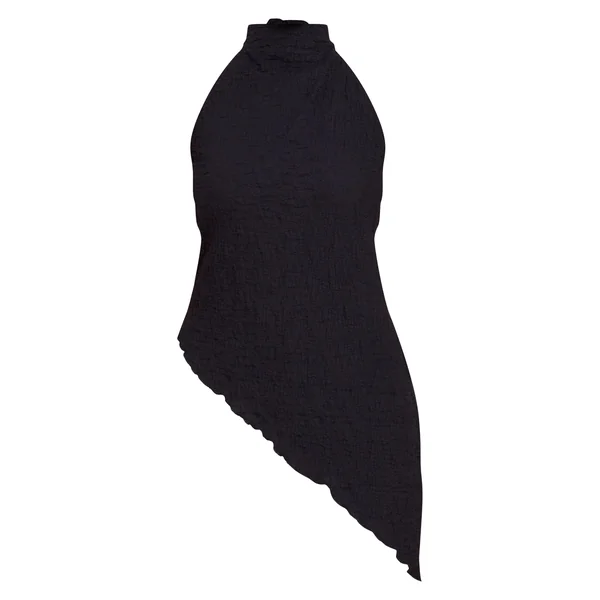 Noir Top Long Texturé À Col Montant Avec Ourlet Asymétrique